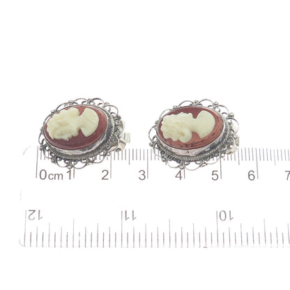 925 Sterling Silver Vintage Mexico Guadalajara Cameo Victorian Lady Earrings