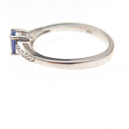 Chuck Clemency 925 Sterling Silver Real Tanzanite & White Topaz Ring Size 8.25