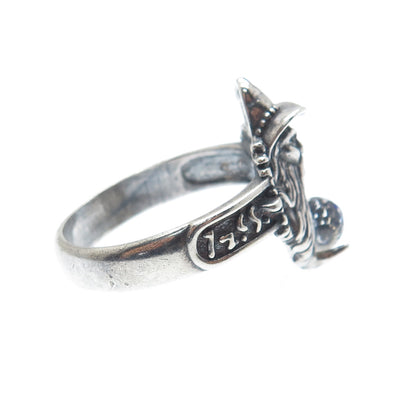 SHUBE 925 Sterling Silver Vintage Blue Glass Wizard Oxidized Ring Size 11.75