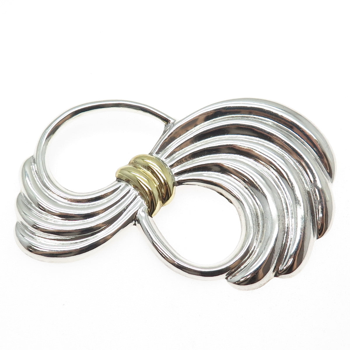 925 Sterling Silver 2-Tone Vintage Mexico Modernist Oxidized Pin Brooch Pendant