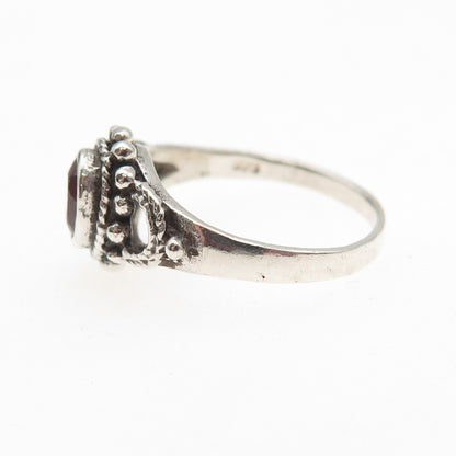 925 Sterling Silver Vintage Real Oval-Cut Red Garnet Oxidized Ring Size 6