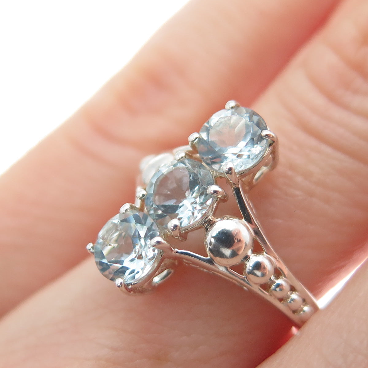 CHUCK CLEMENCY 925 Sterling Silver Vintage Real Round-Cut Blue Topaz Ring Size 5