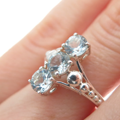 CHUCK CLEMENCY 925 Sterling Silver Vintage Real Round-Cut Blue Topaz Ring Size 5