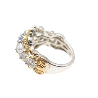 Chuck Clemency 925 Sterling 2-Tone Real Tanzanite & White Topaz Ring Size 5.25