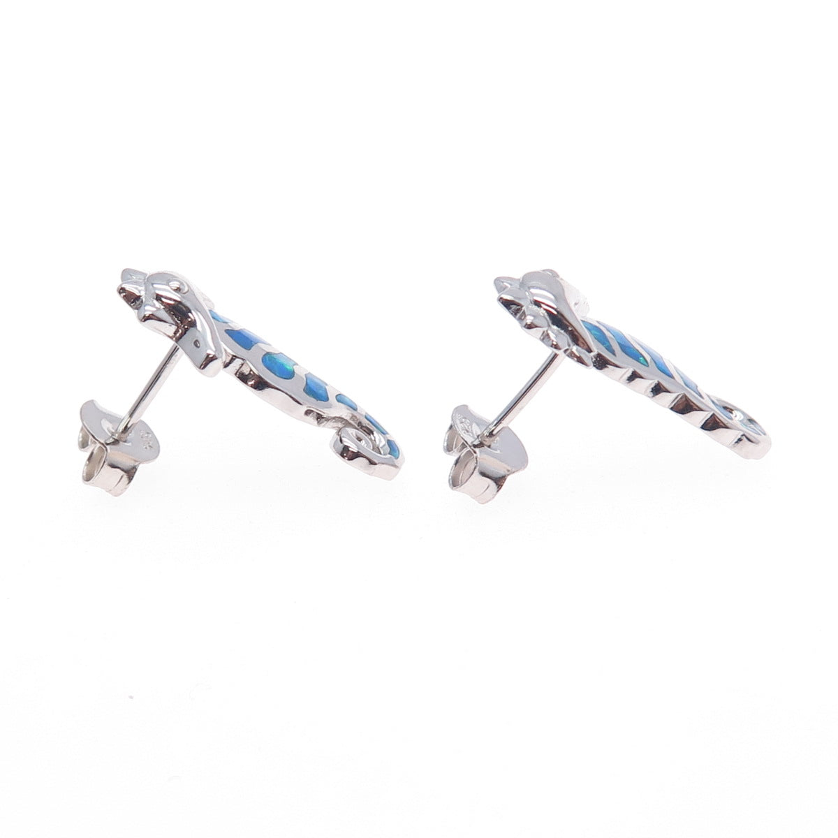925 Sterling Silver Real Opal Seahorse Earrings