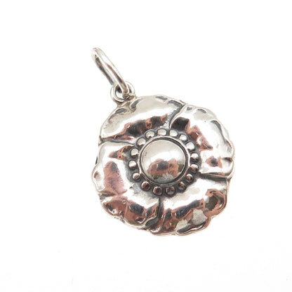 925 Sterling Silver Vintage Flower Oxidized Charm Pendant