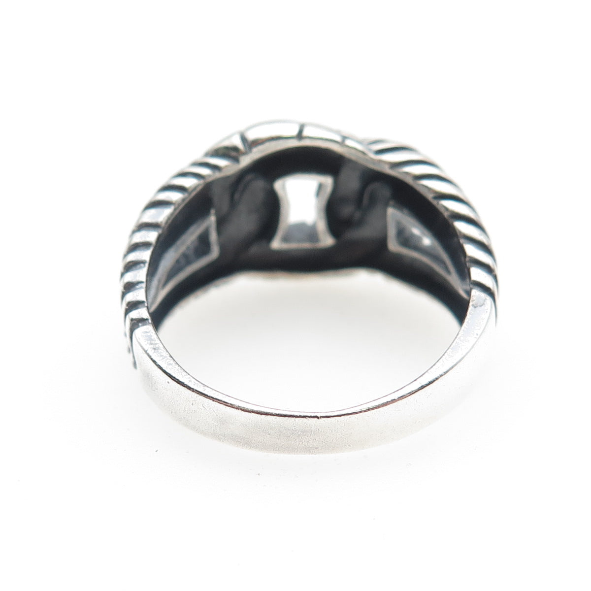 KEN CRAFTS Sterling Silver Vintage Modernist Interlocked Oxidized Ring Size 8.75