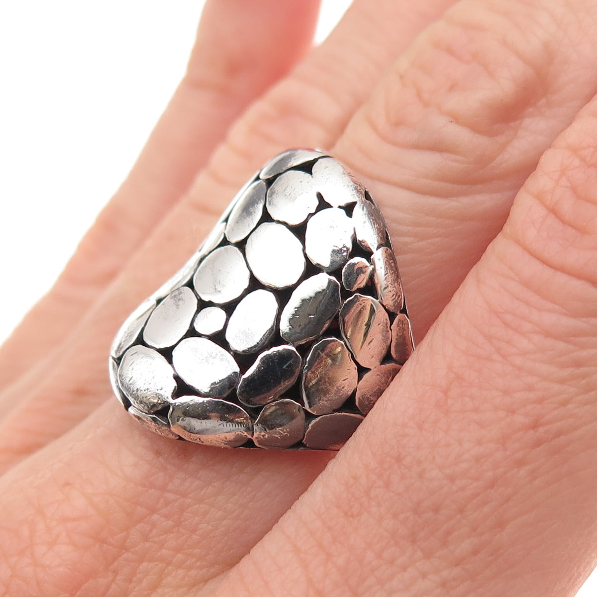 925 Sterling Silver Vintage Modernist Kali Dotted Oxidized Ring Size 7