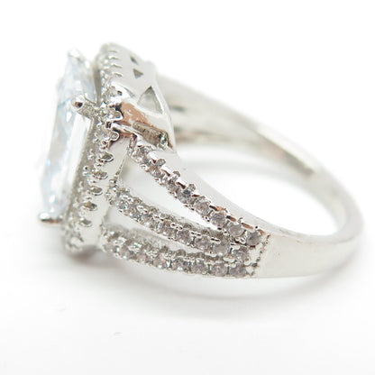 925 Sterling Silver Round & Radiant-Cut C Z Engagement Ring Size 5.5