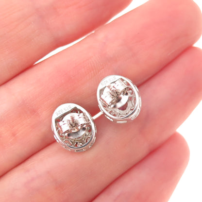 Chuck Clemency 925 Sterling Silver Real Oval-Cut Iolite Floral Stud Earrings