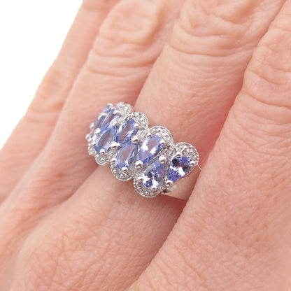 925 Sterling Silver Real Tanzanite & White Topaz Ring Size 8