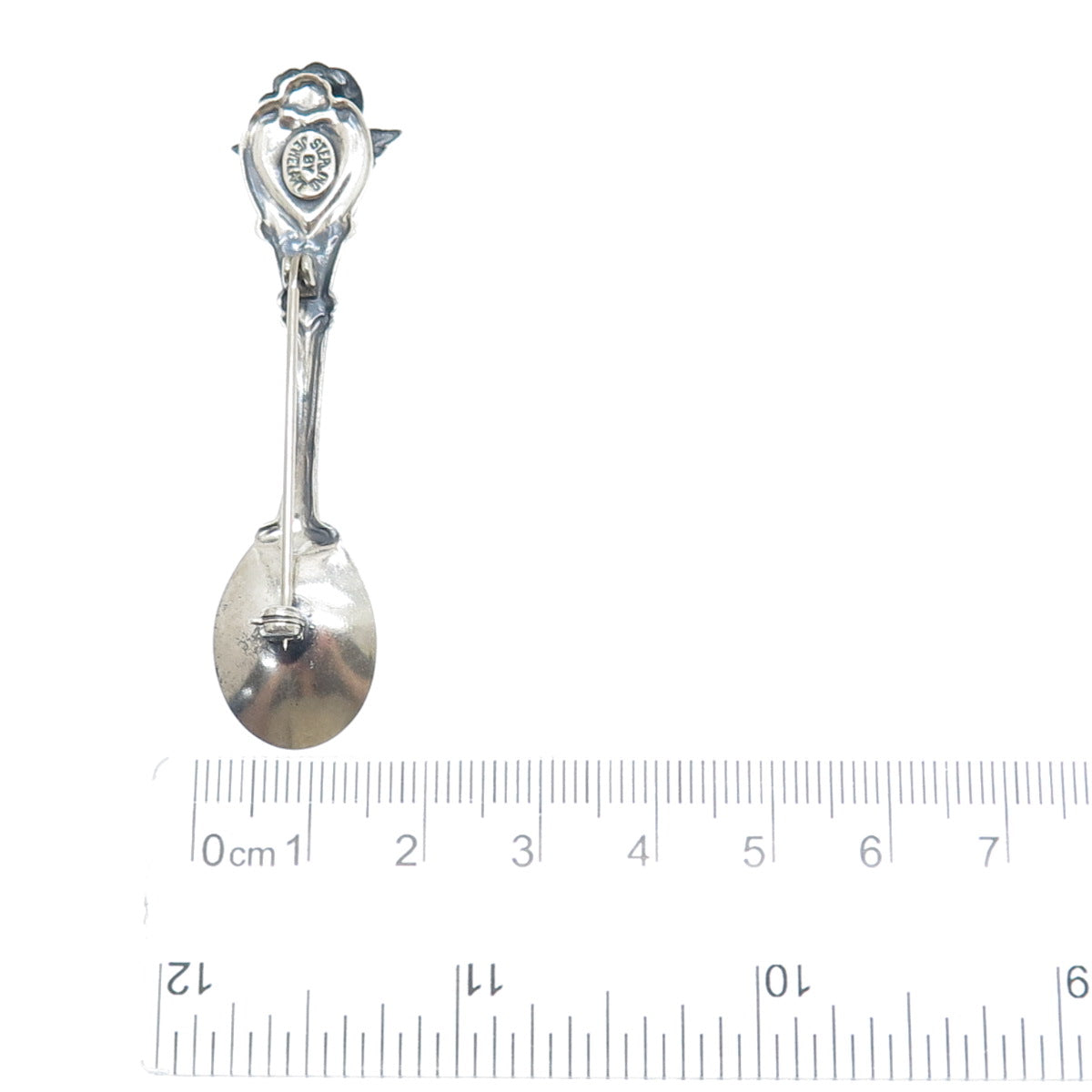 JEWELART 925 Sterling Silver Antique Art Deco Rose Flower Spoon Pin Brooch