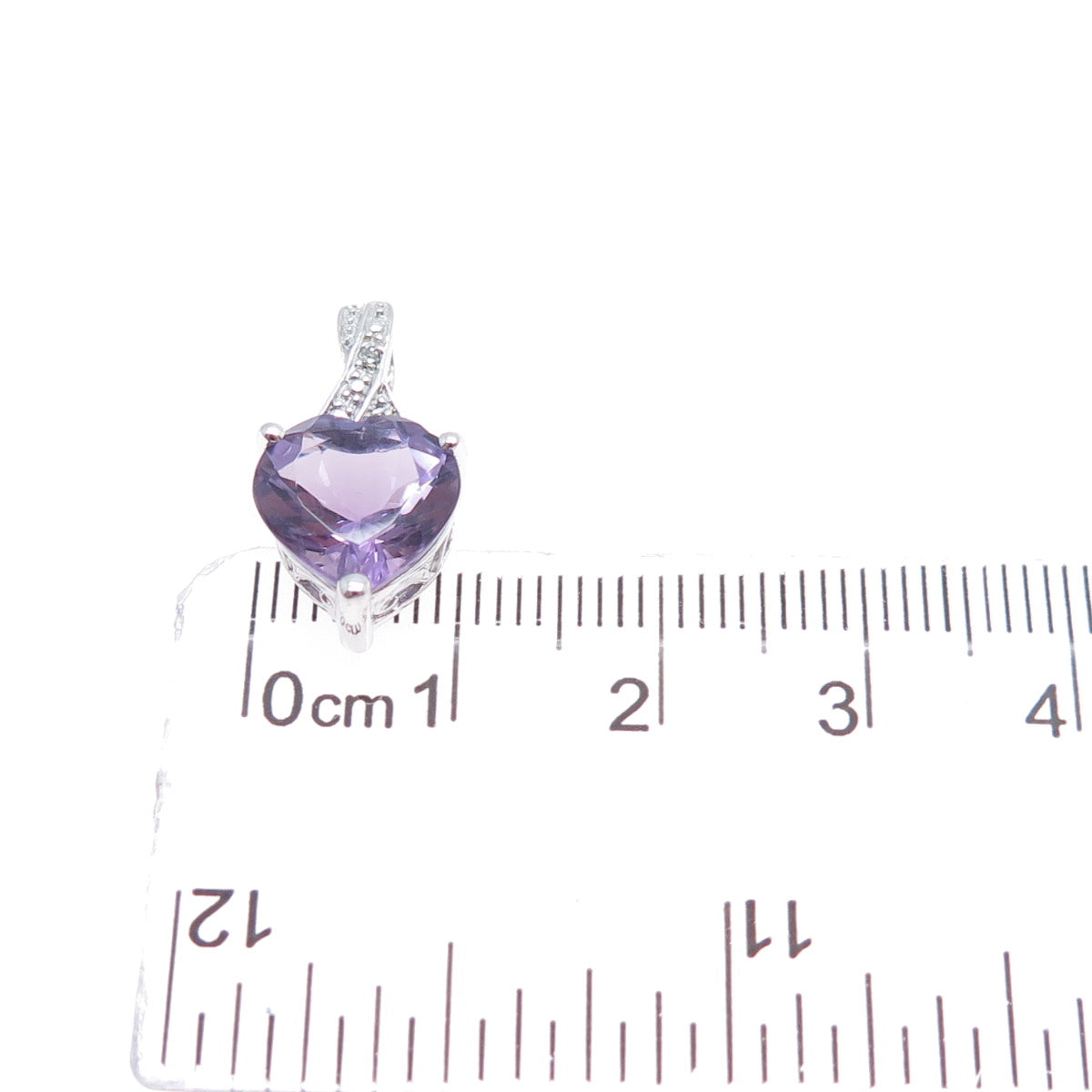 SAI 925 Sterling Silver Real Diamond Accent & Heart-Cut Amethyst Mini Pendant