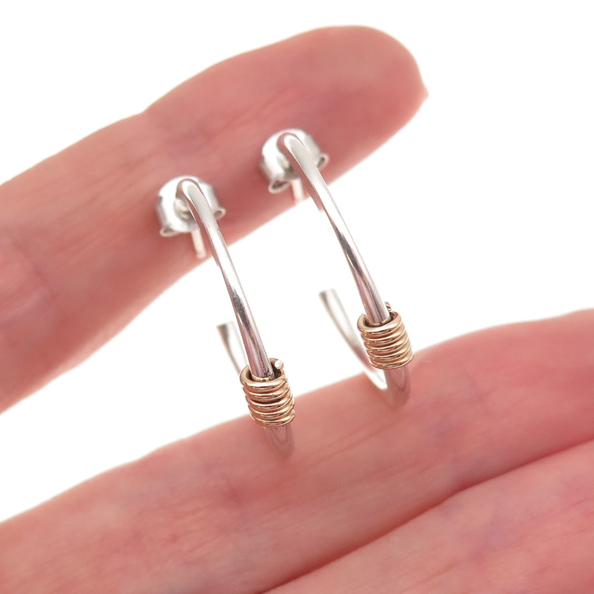 925 Sterling Silver Gold Filled Vintage Hoop Earrings