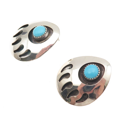 Old Pawn 925 Sterling Silver Vintage Southwestern Turquoise Bear Paw Earrings
