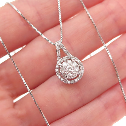 925 Sterling Silver Real Round-Cut Diamond Box Chain Necklace 18"