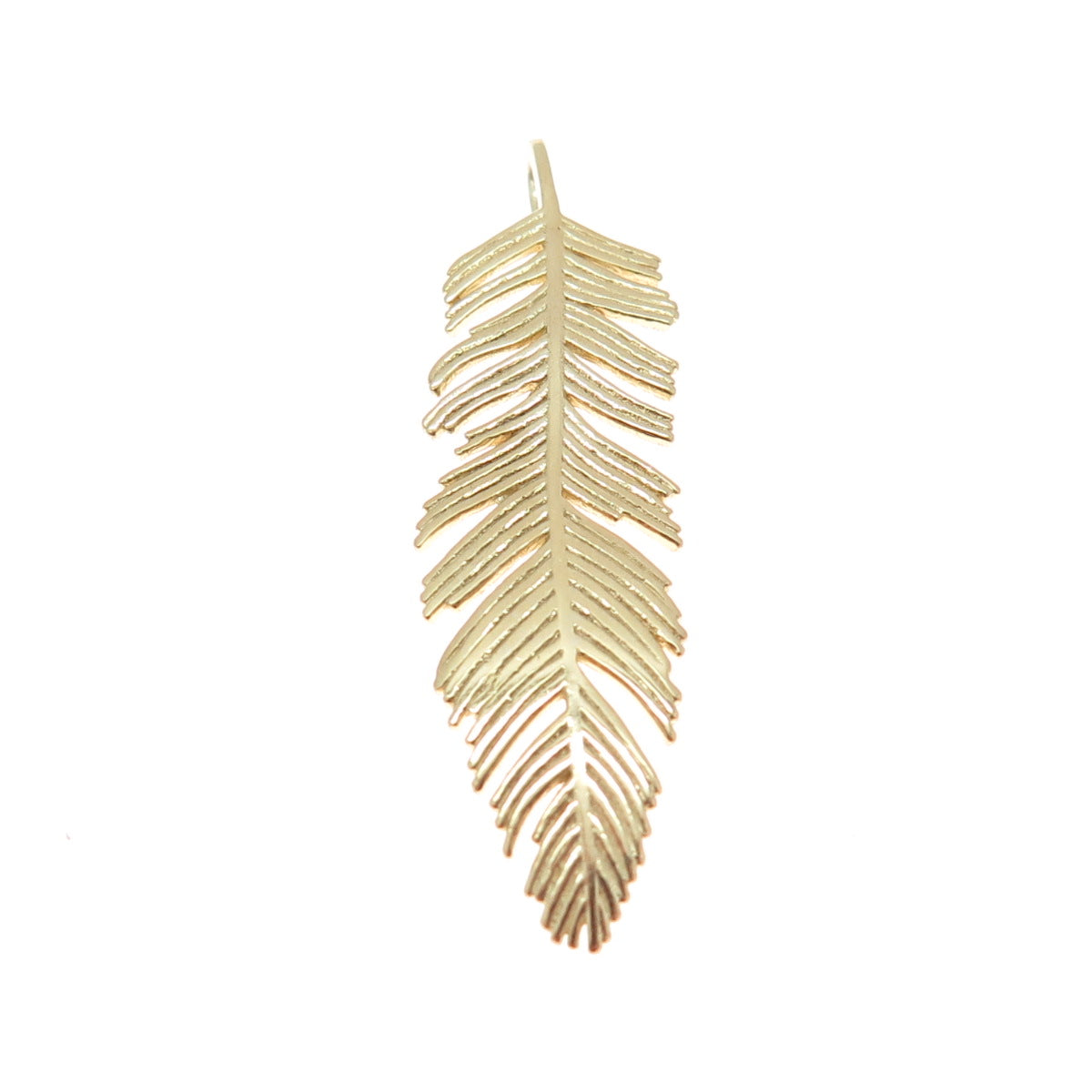 14K Yellow Gold Feather Minimalist Charm Pendant