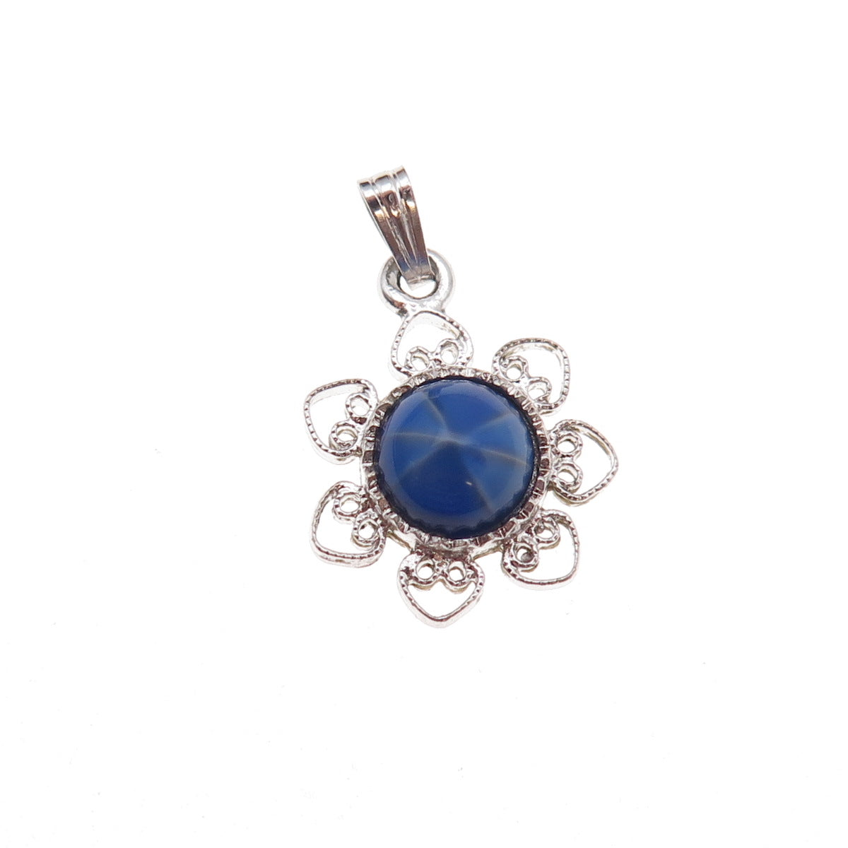 925 Sterling Silver Antique Art Deco Lab-Created Star Sapphire Floral Pendant