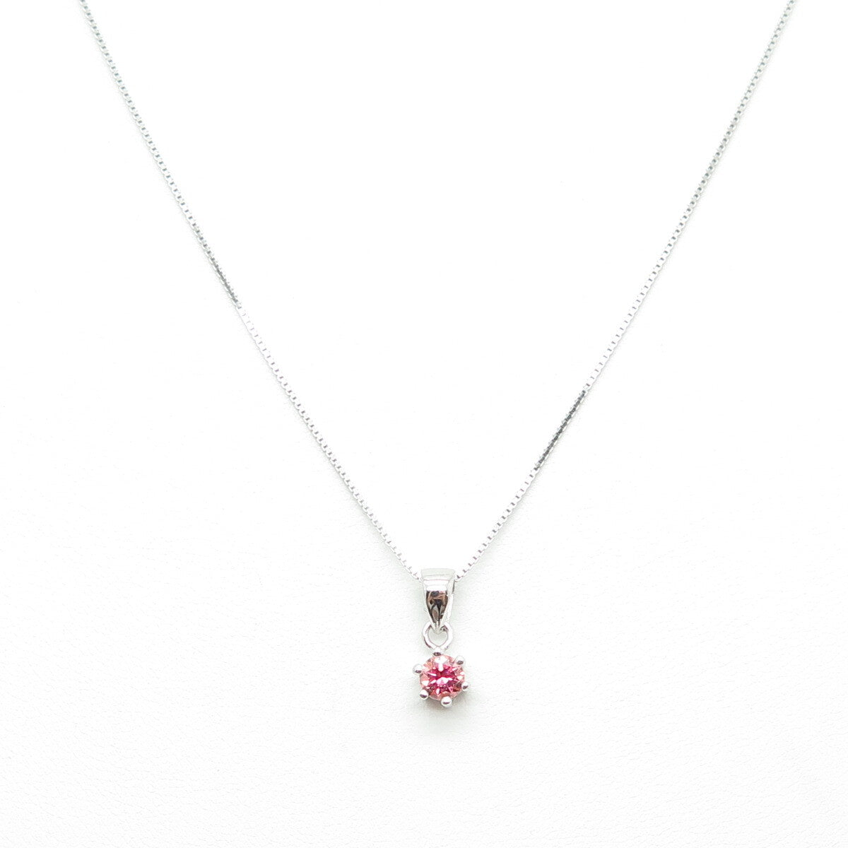 925 Sterling Silver Italy Swarovski Fancy Pink-Crystal Box Chain Necklace 16-18"