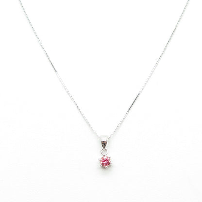 925 Sterling Silver Italy Swarovski Fancy Pink-Crystal Box Chain Necklace 16-18"
