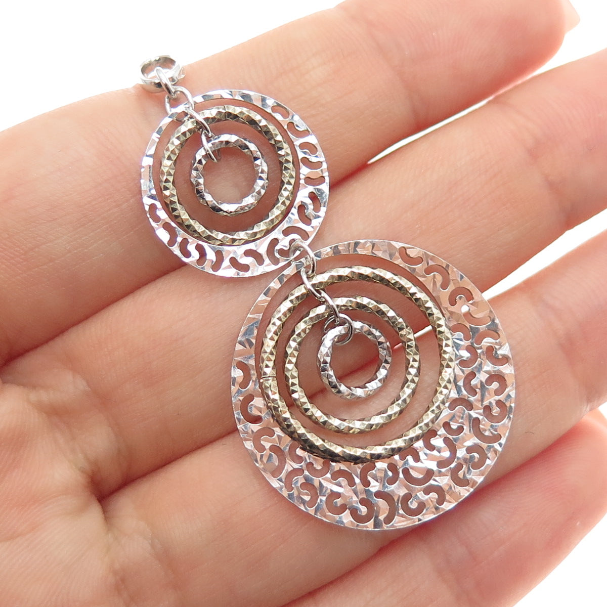 925 Sterling Silver 2-Tone Vintage Modernist Ornate Multi-Circle Pendant