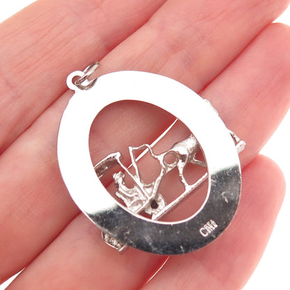 CREA 925 Sterling Silver Vintage Rhinestone Bermuda Carriage Charm Pendant