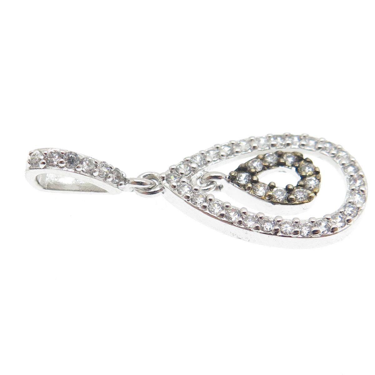 925 Sterling Silver 2-Tone Round-Cut C Z Teardrop Pendant