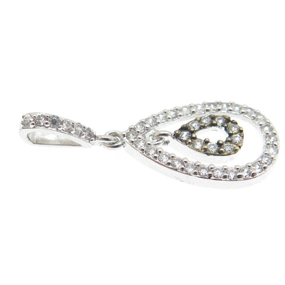 925 Sterling Silver 2-Tone Round-Cut C Z Teardrop Pendant