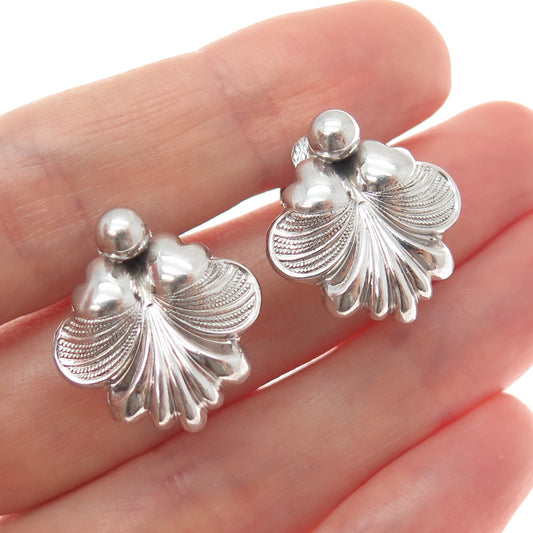 FORSTNER 925 Sterling Silver Antique Art Deco Seashell Screw Back Earrings