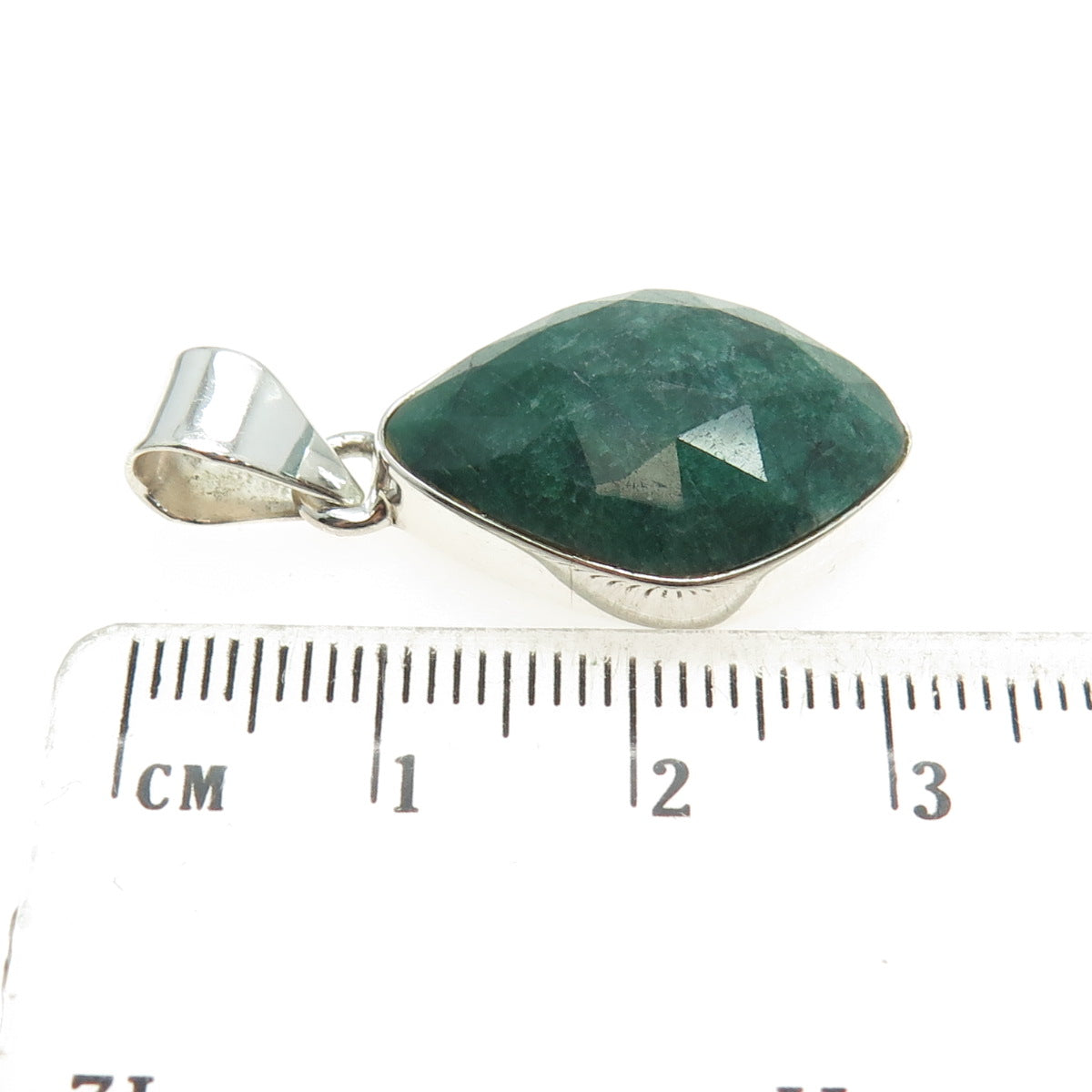 925 Sterling Silver Vintage Real Emerald Modernist Pendant