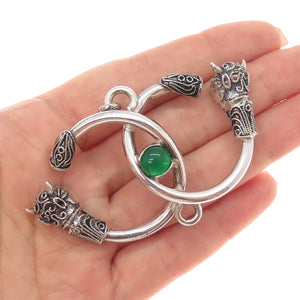 925 Sterling Silver Vintage Real Green Onyx Bull Interlocked Eternity Pendant
