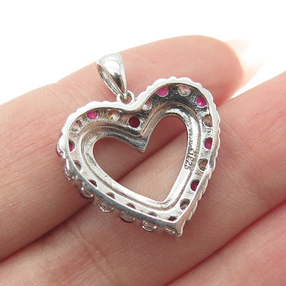 JH YOUNG 925 Sterling Silver Round-Cut Lab-Created Ruby & C Z Heart Pendant