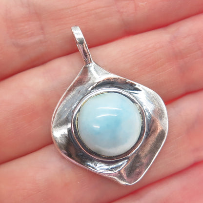 925 Sterling Silver Vintage Real Larimar Modernist Oxidized Pendant