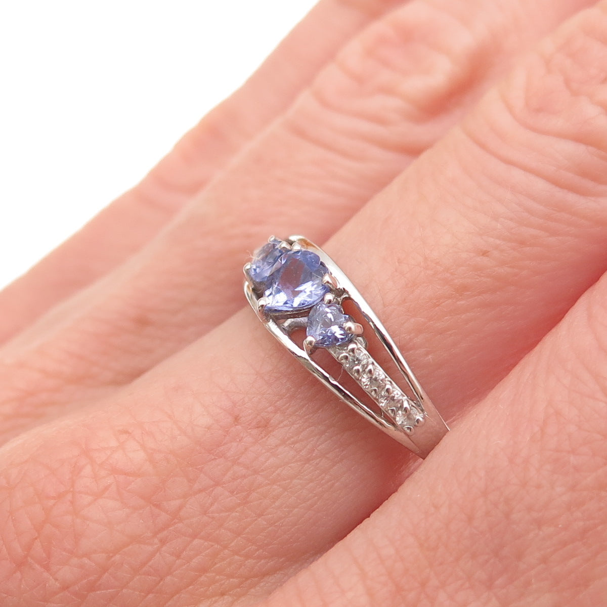 Chuck Clemency 925 Sterling Silver Real Tanzanite & White Topaz Ring Size 8.25
