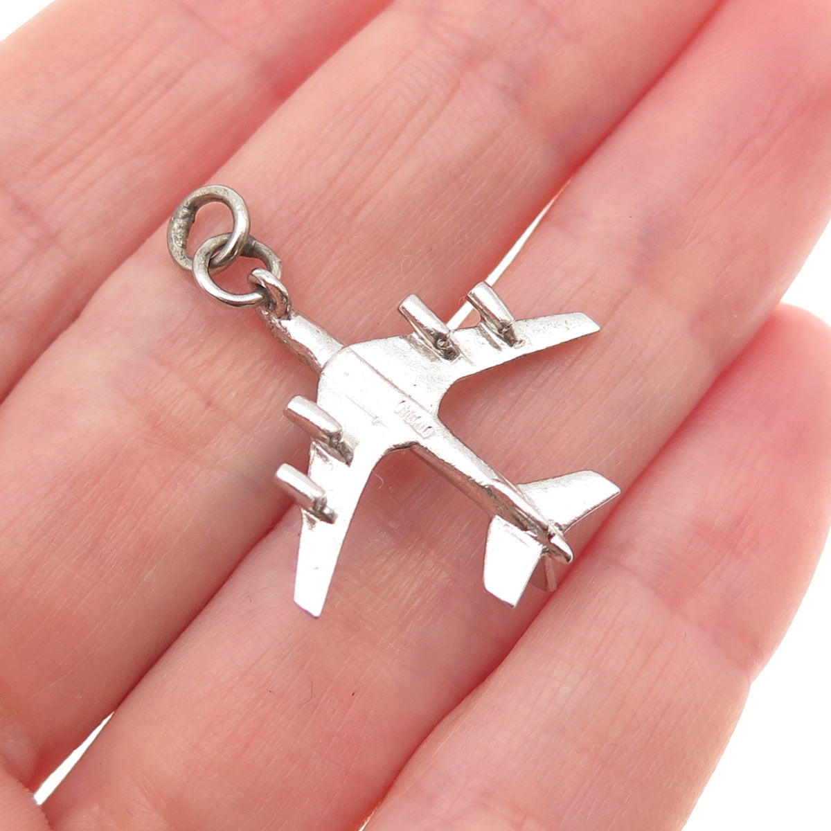 925 Sterling Silver Vintage Airplane 3D Charm Pendant
