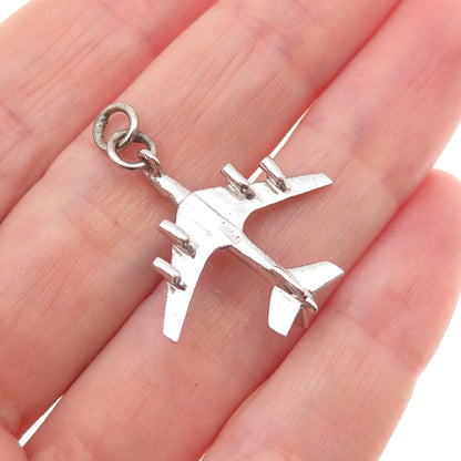 925 Sterling Silver Vintage Airplane 3D Charm Pendant