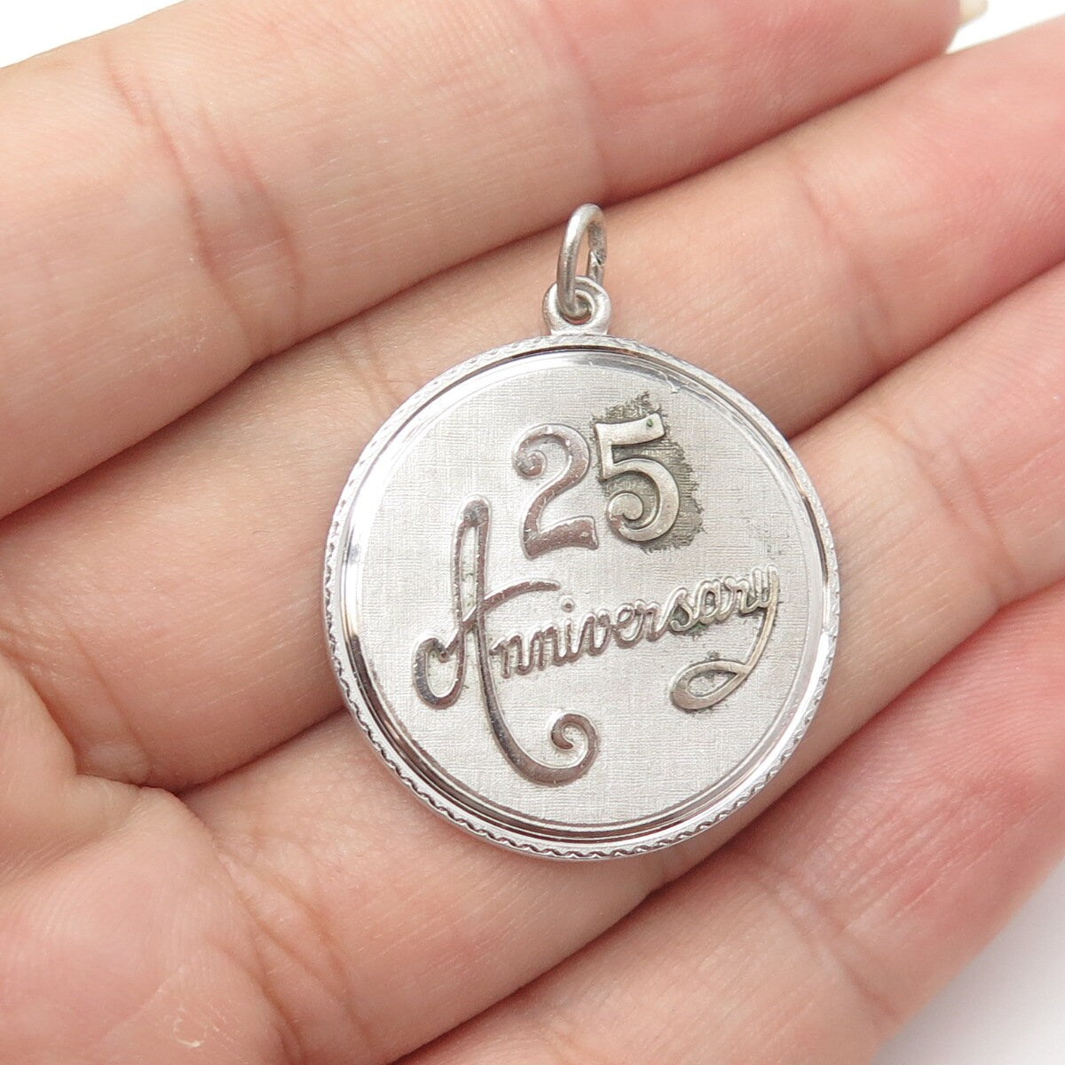 GRIFFITH & SONS CO. 925 Sterling Silver Vintage "Anniversary 25" Round Pendant