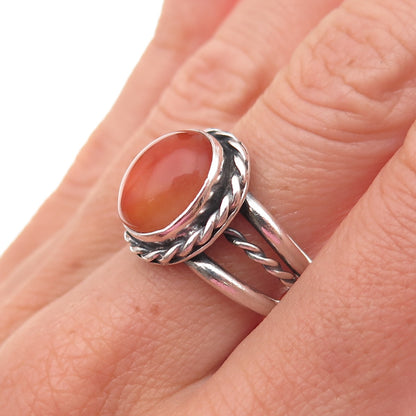 Old Pawn 925 Sterling Silver Vintage Southwestern Agate Oxidized Ring Size 7.5