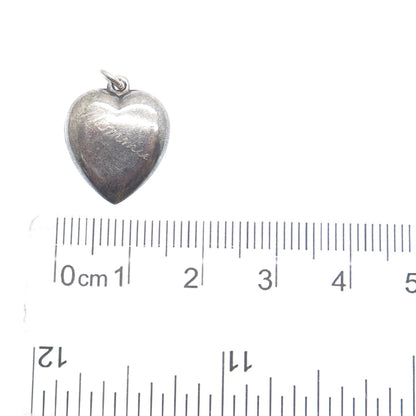 925 Sterling Silver Antique Art Deco Chatelaine Heart Minimalist Charm Pendant
