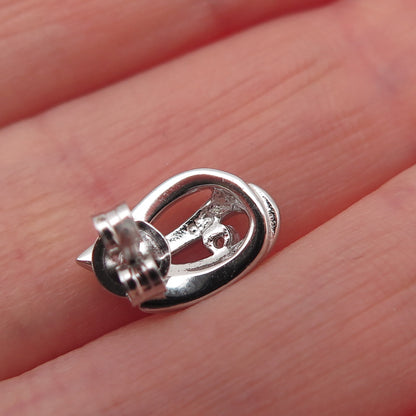 925 Sterling Silver Round-Cut C Z Flame Stud Earrings