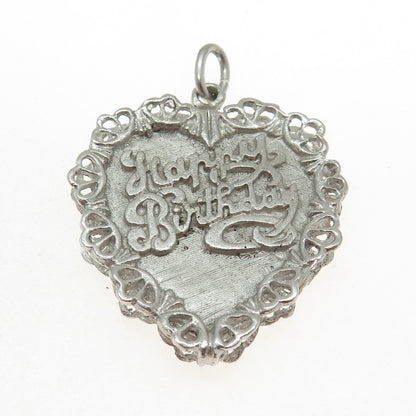 925 Sterling Silver Vintage "Happy Birthday" Ornate Heart Pendant