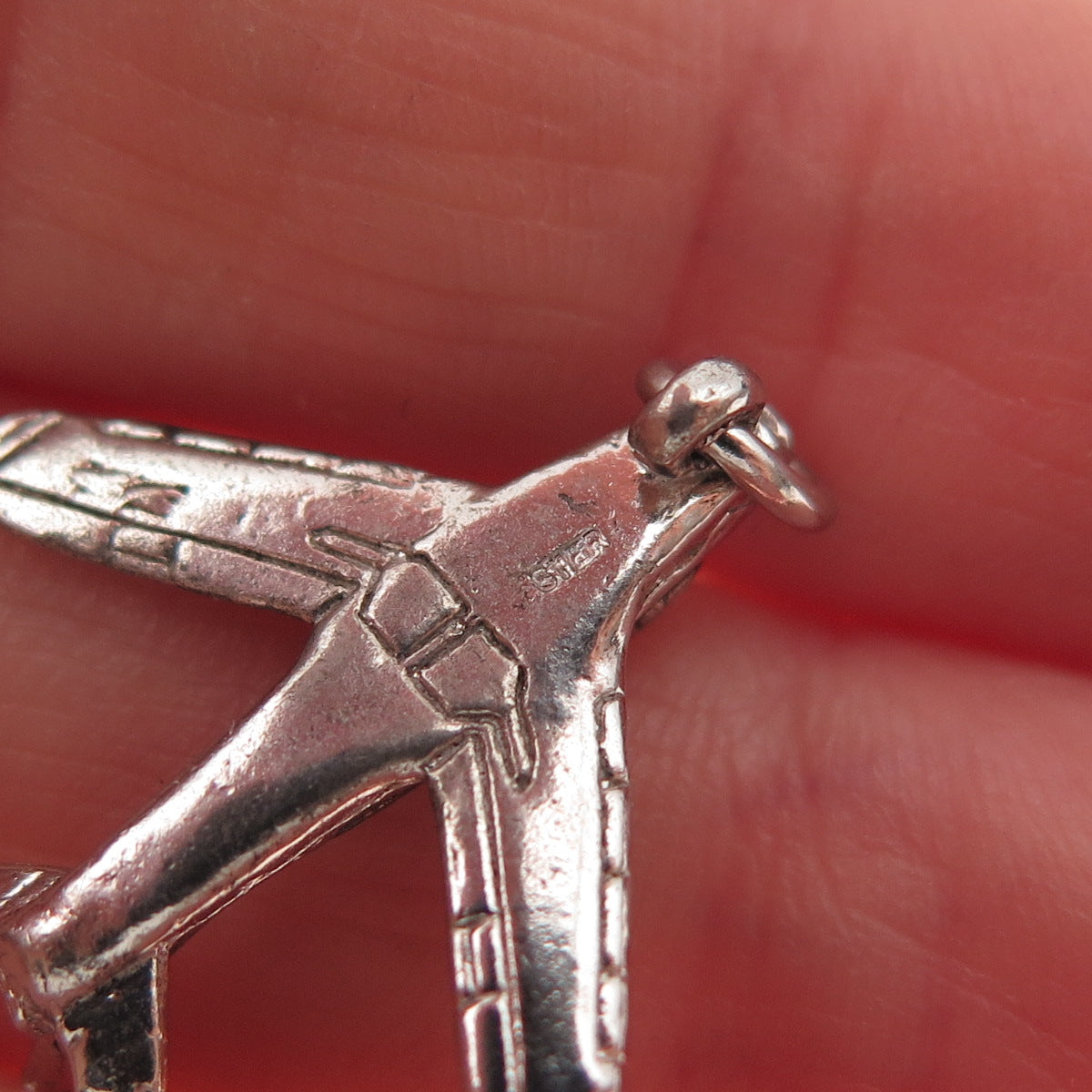 925 Sterling Silver Vintage Airplane Oxidized 3D Charm Pendant