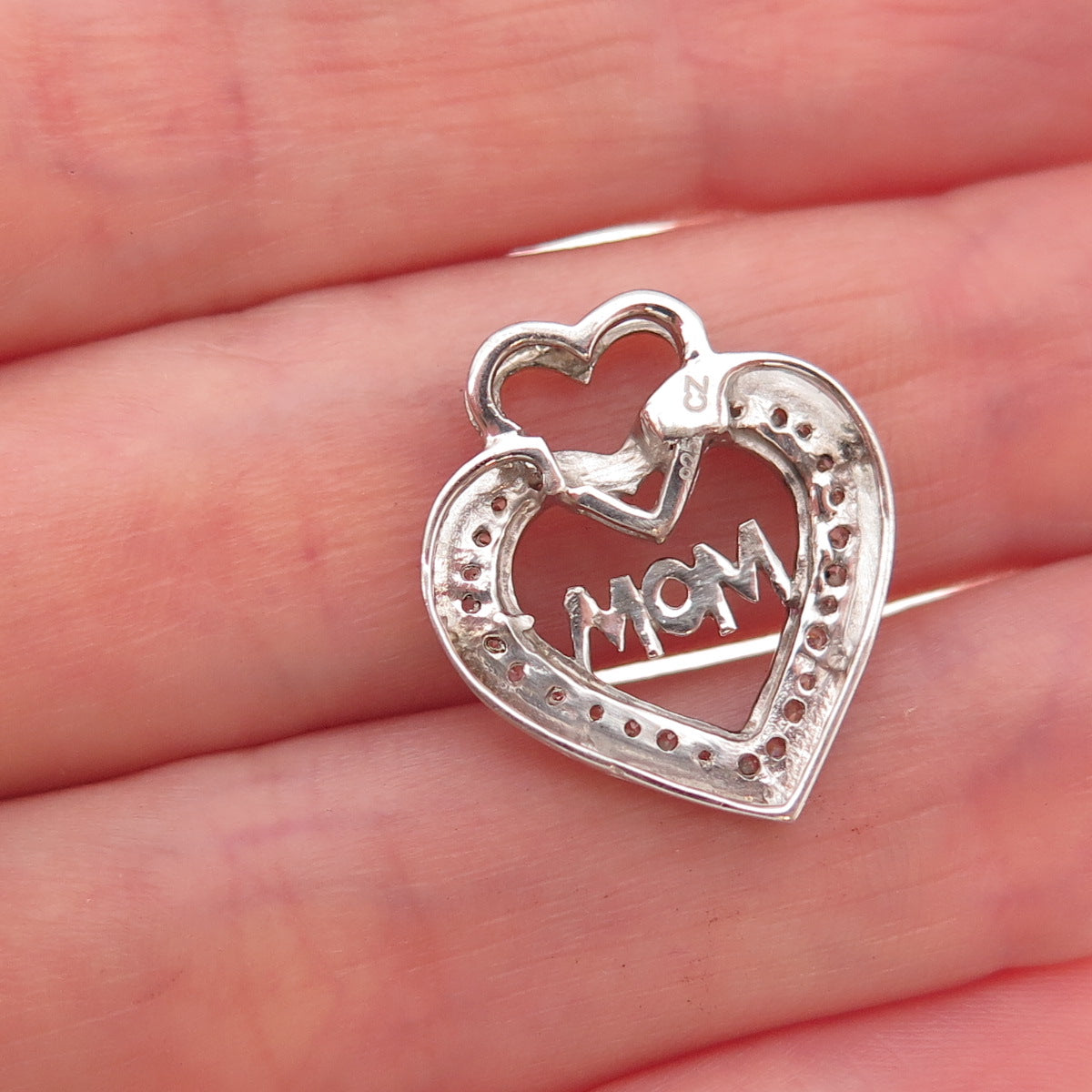 925 Sterling Silver Round-Cut C Z Mom Heart Slide Charm Pendant