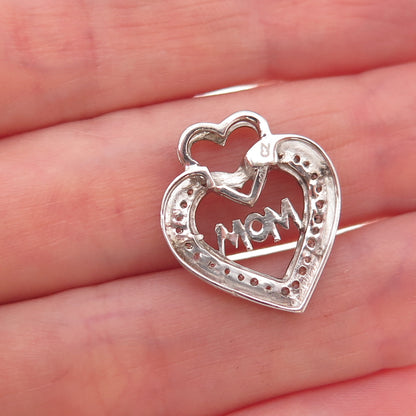925 Sterling Silver Round-Cut C Z Mom Heart Slide Charm Pendant