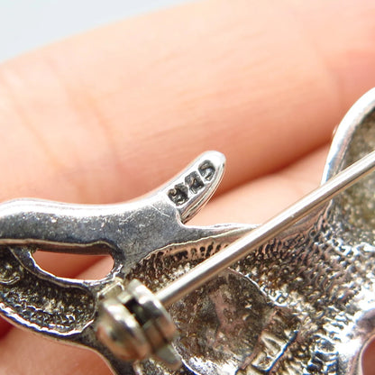 925 Sterling Silver Vintage Cat & Mouse Pin Brooch
