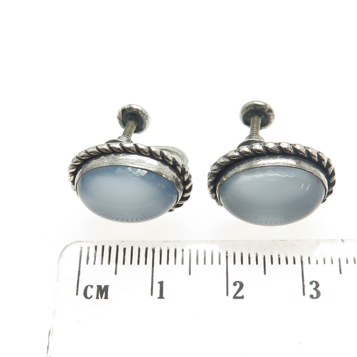 DANECRAFT 925 Sterling Silver Antique Art Deco Opalite Roped Screw Back Earrings