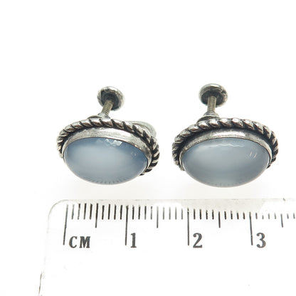 DANECRAFT 925 Sterling Silver Antique Art Deco Opalite Roped Screw Back Earrings