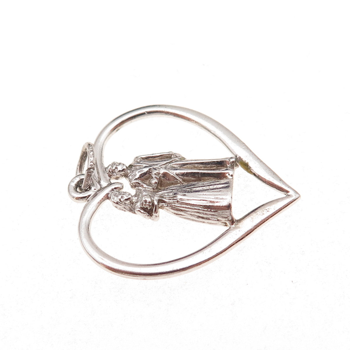 J. M. Fisher Sterling Silver Vintage Bride & Groom Wedding Couple Heart Pendant