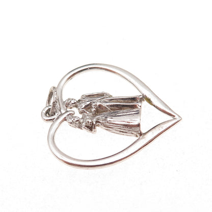 J. M. Fisher Sterling Silver Vintage Bride & Groom Wedding Couple Heart Pendant