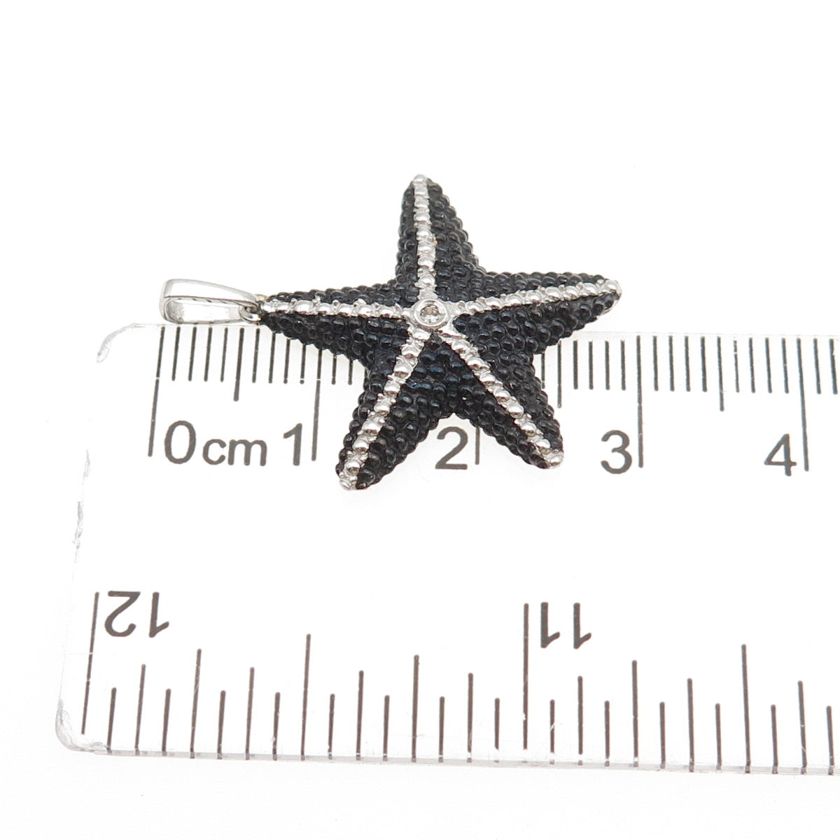 925 Sterling Silver Black Rhodium Real Diamond Accent Starfish Charm Pendant